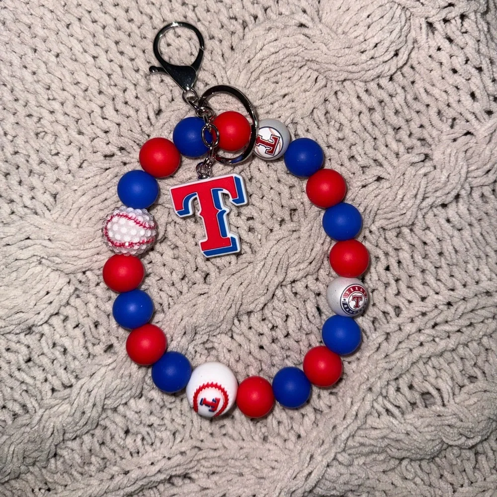 Texas Rangers Beaded Keychain Wristlet ❤️💙⚾️